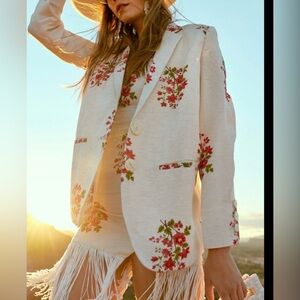 NWT Eddy Amber Beaded Fringe Tie Top and Amber Beaded Blazer Matching Set Size M